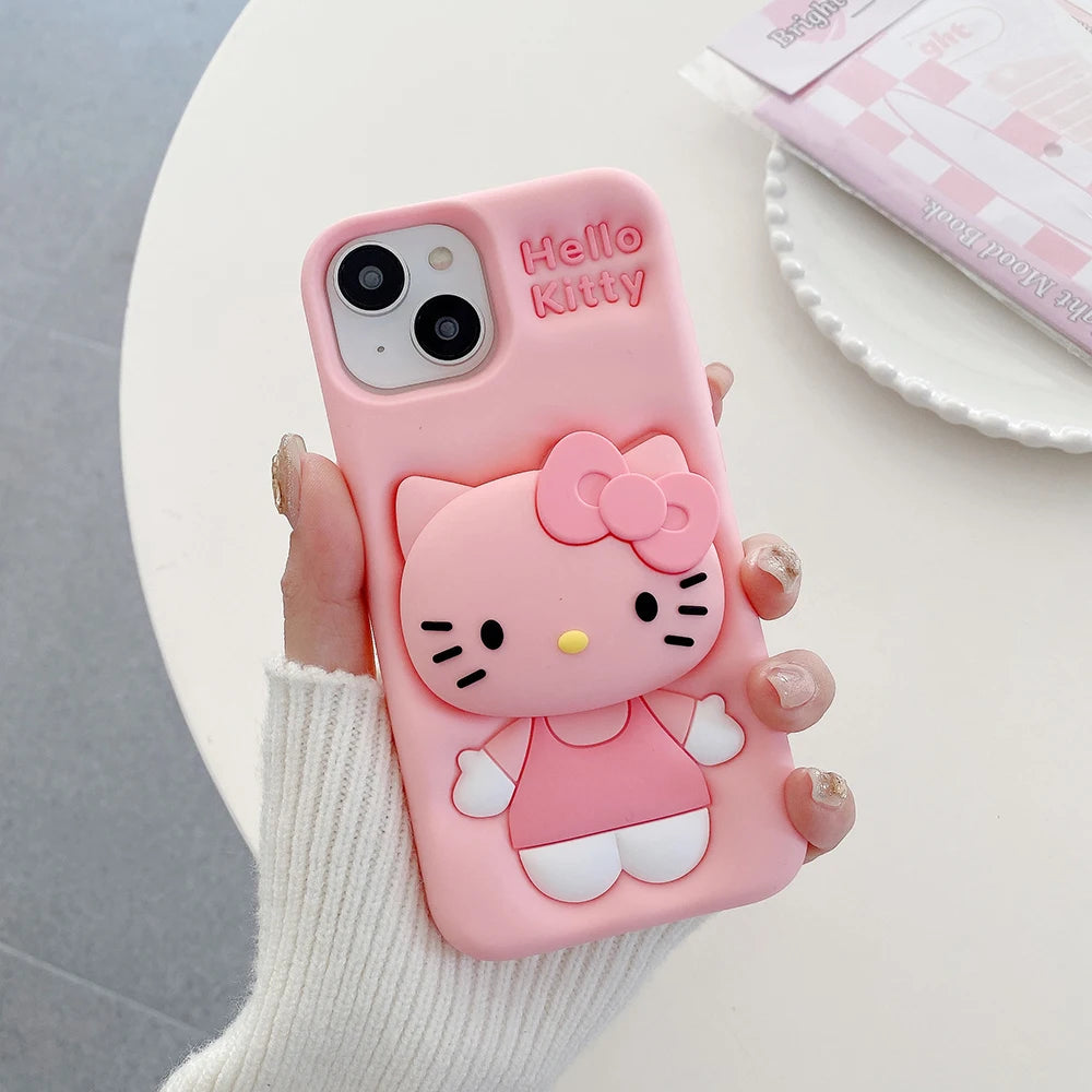 Kawaii Cartoon Soft Silicone Cover With Holder For iPhone