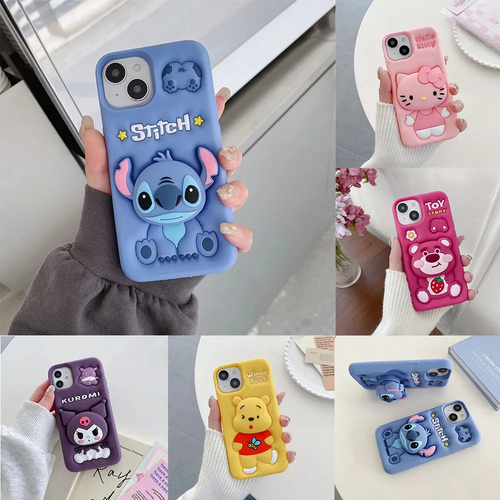 Kawaii Cartoon Soft Silicone Cover With Holder For iPhone