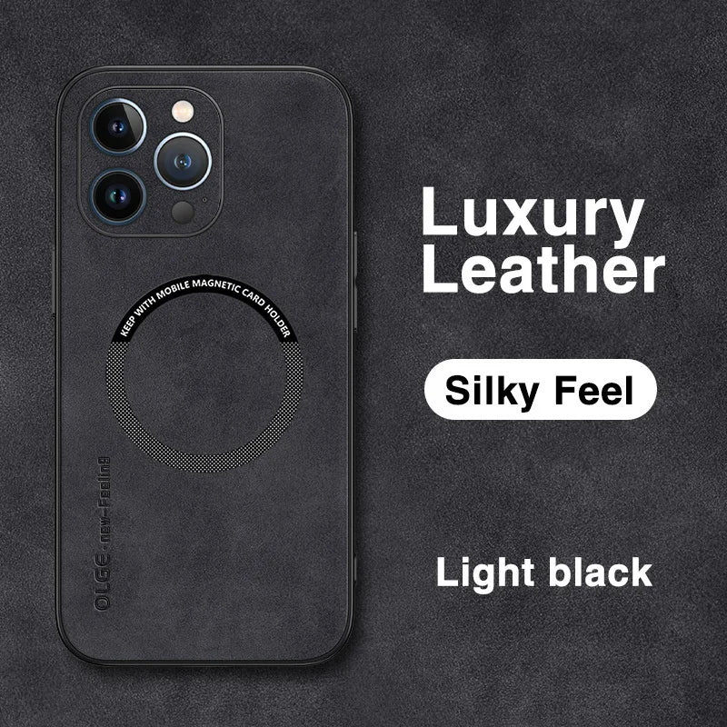 Leather Magnetic Wireless Charging Cover Phone Case