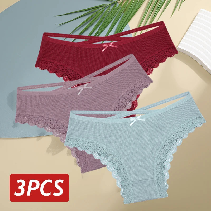 Women Cotton Sexy Lingerie Panties 3pcs
