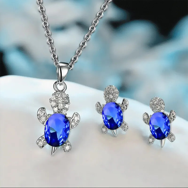 Silver Turtle Necklace & Earrings Set
