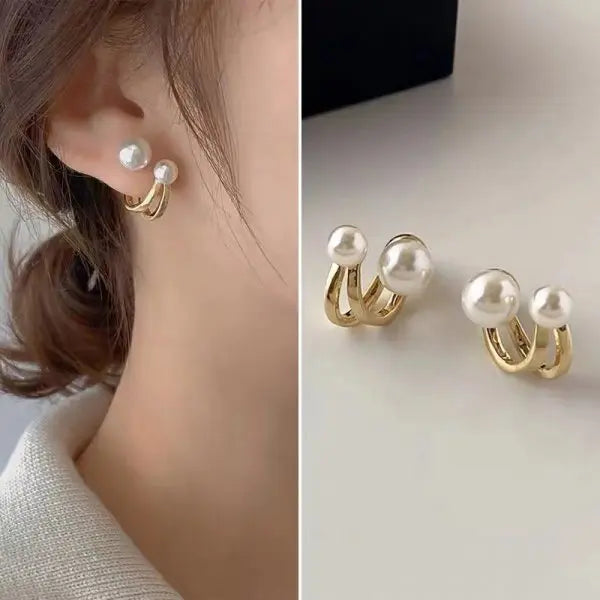Leaf Flower Stud Pearl Earrings