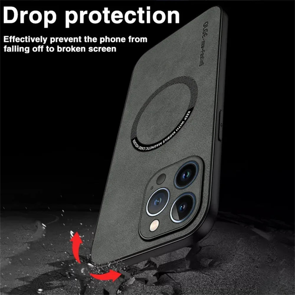 Leather Magnetic Wireless Charging Cover Phone Case