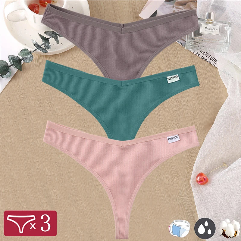 Women Sexy Cotton Thongs 3pcs
