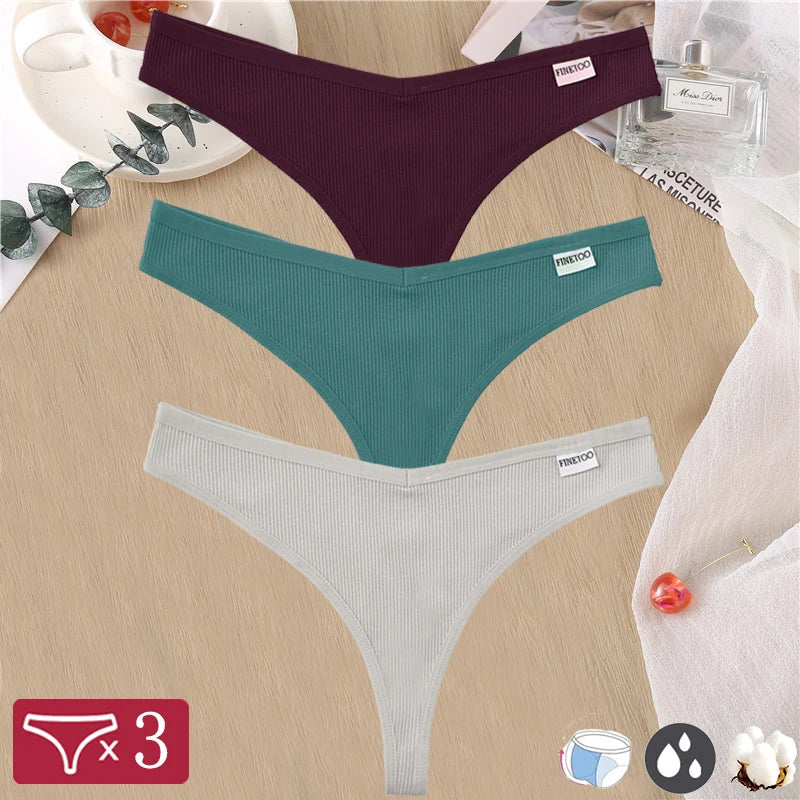 Women Sexy Cotton Thongs 3pcs