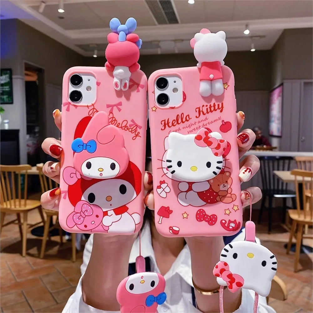 Hello Kitty Phone Case with Holder & Lanyard For iPhone