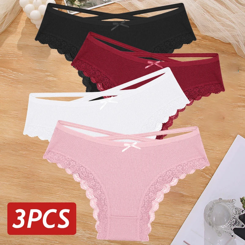 Women Cotton Sexy Lingerie Panties 3pcs
