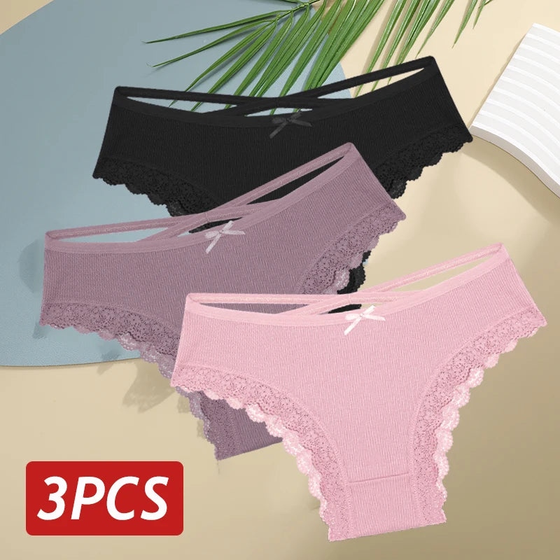 Women Cotton Sexy Lingerie Panties 3pcs