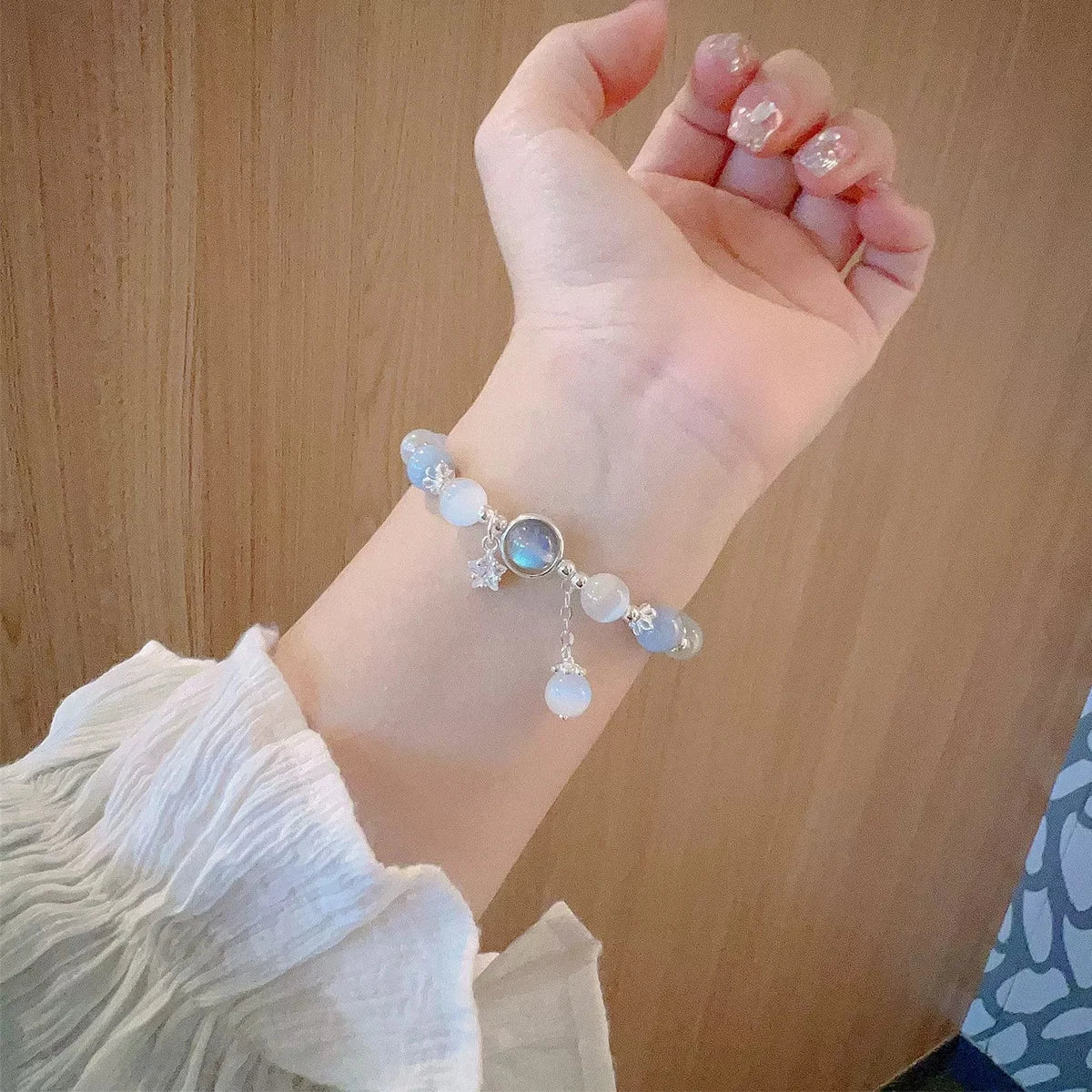 Blue Moonstone Cat Eye Pendant Bracelet