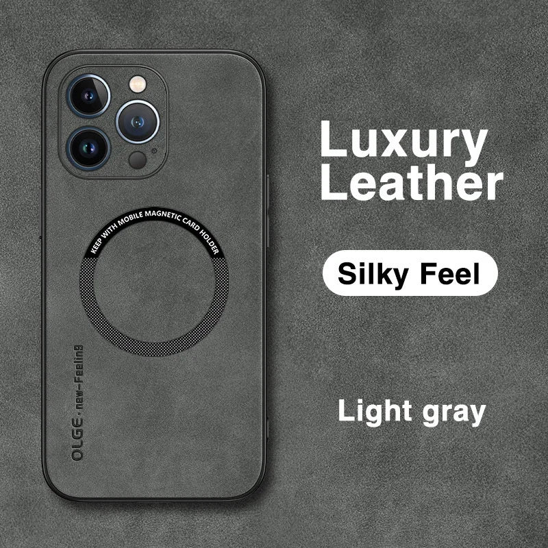 Leather Magnetic Wireless Charging Cover Phone Case