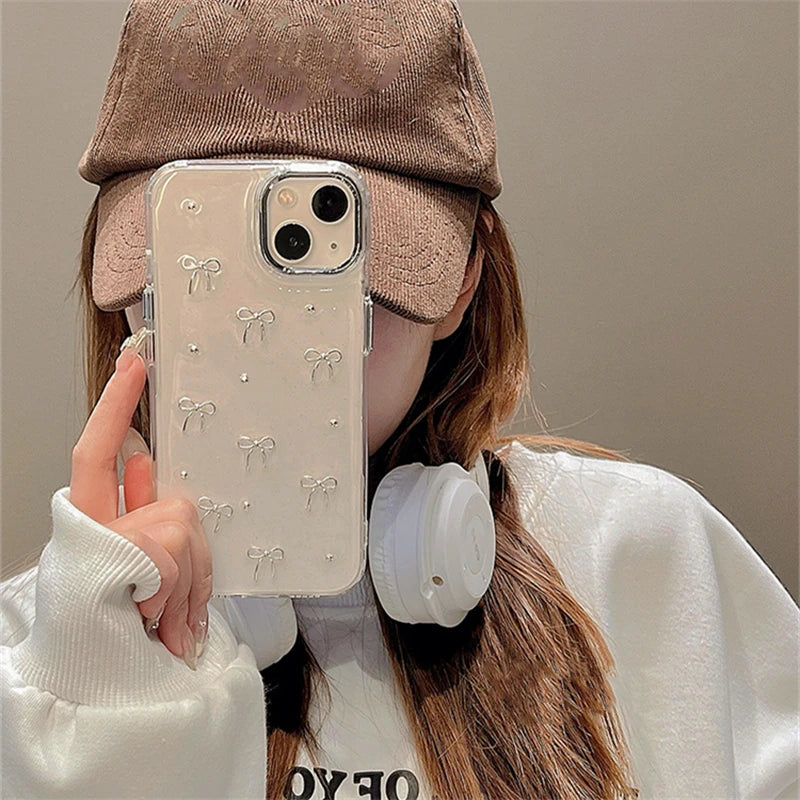 Glitter Silver Bows Phone Case For iPhone