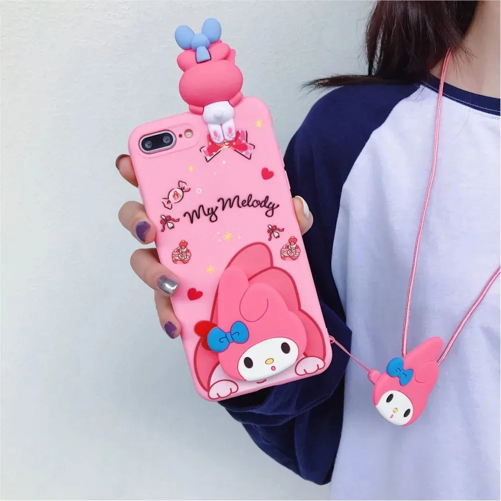 Hello Kitty Phone Case with Holder & Lanyard For iPhone