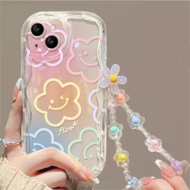 Cute Flower Phone Case with Bracelet Chain For iPhone