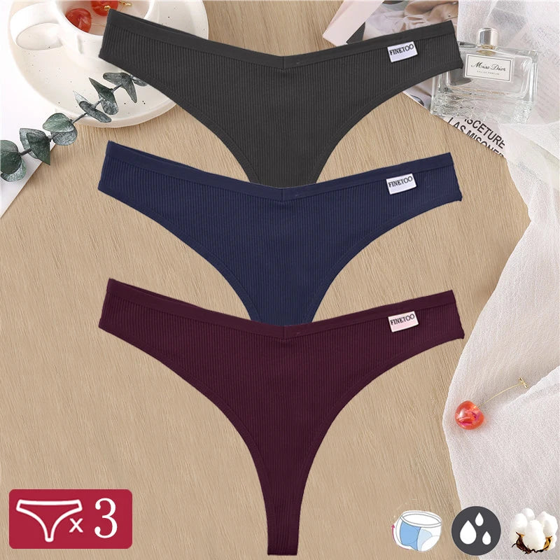 Women Sexy Cotton Thongs 3pcs