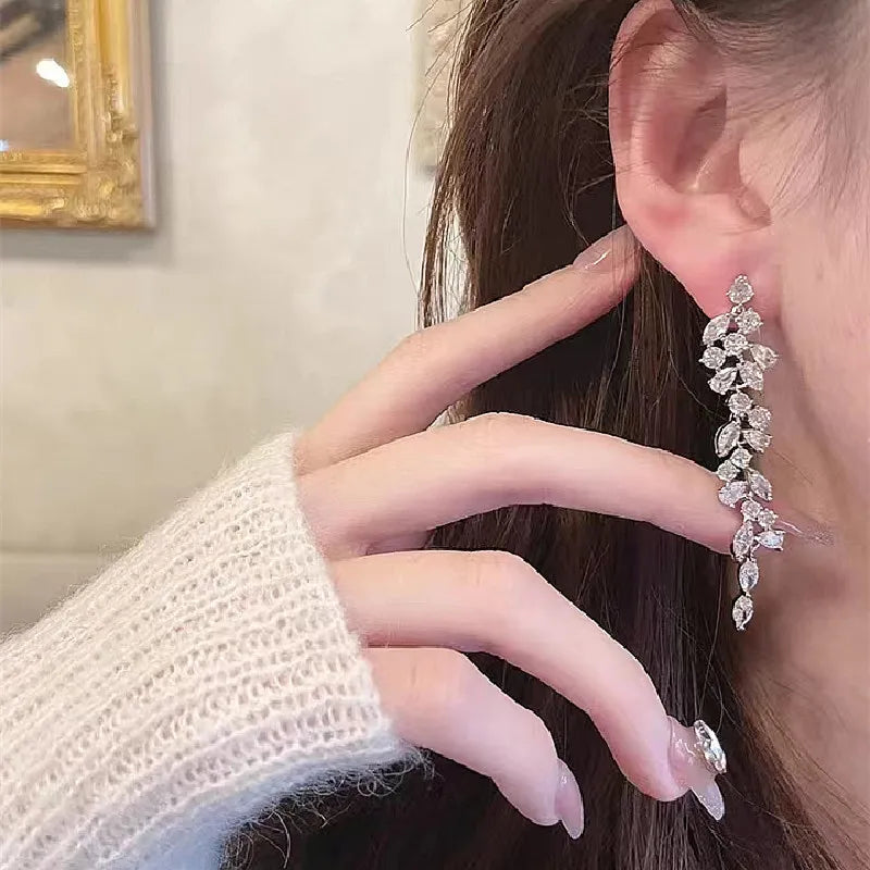 Leaf Flower Stud Pearl Earrings