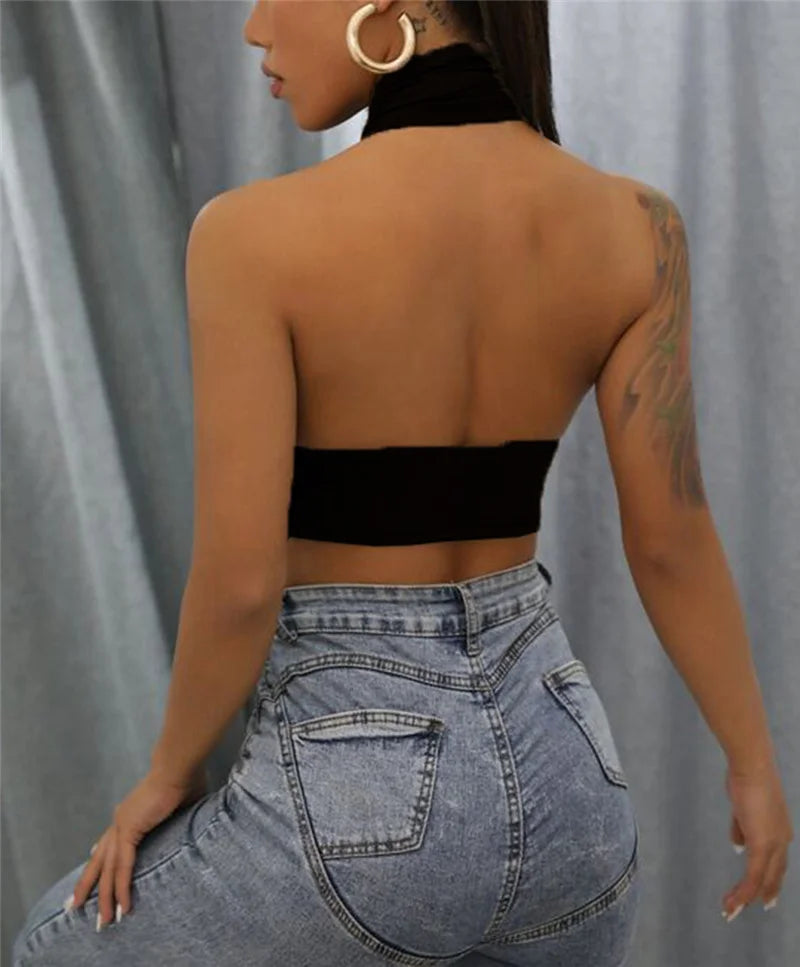 Women Crossed-Halter Neck Top