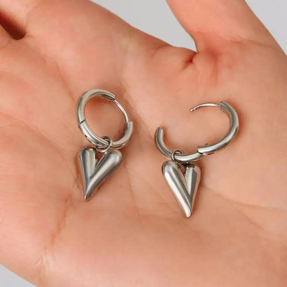Silver Peach Heart Pendant Earring