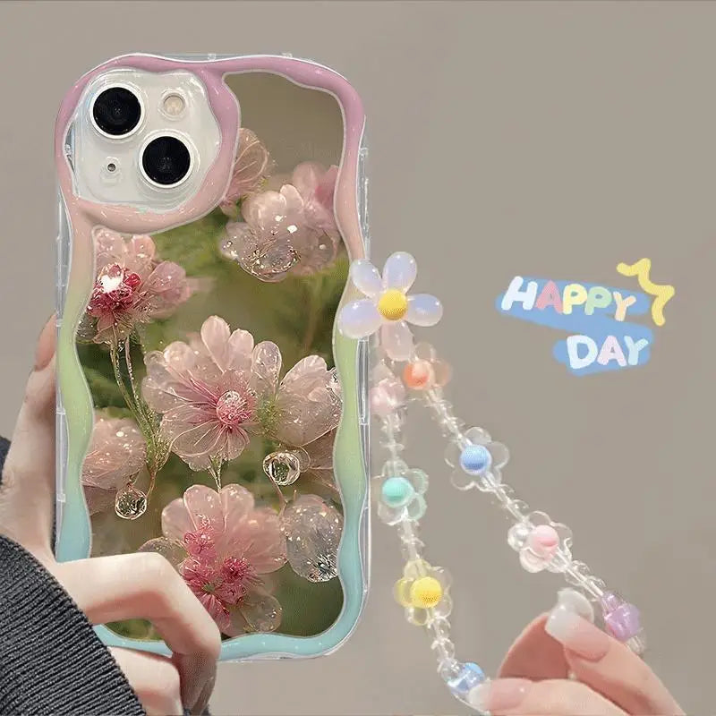 Cute Flower Phone Case with Bracelet Chain For iPhone