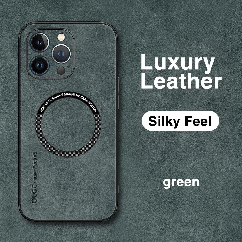 Leather Magnetic Wireless Charging Cover Phone Case