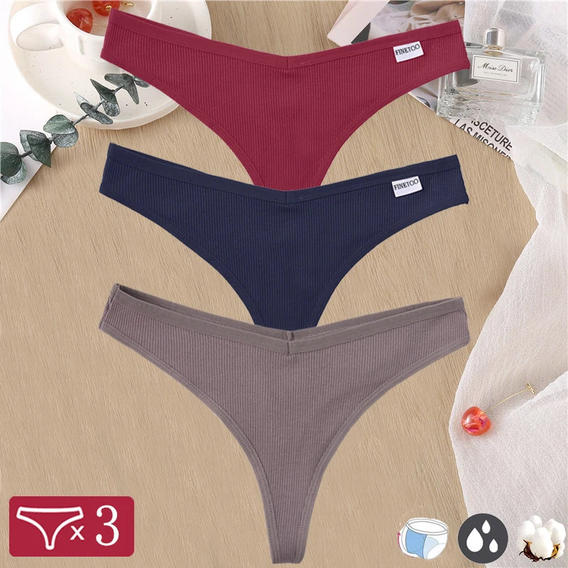 Women Sexy Cotton Thongs 3pcs