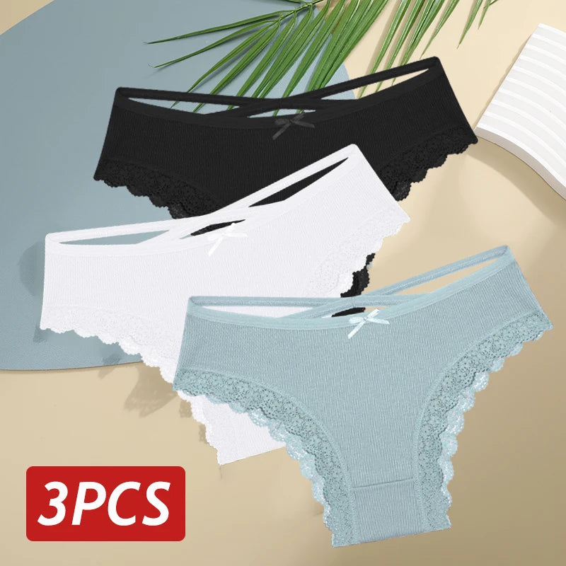 Women Cotton Sexy Lingerie Panties 3pcs