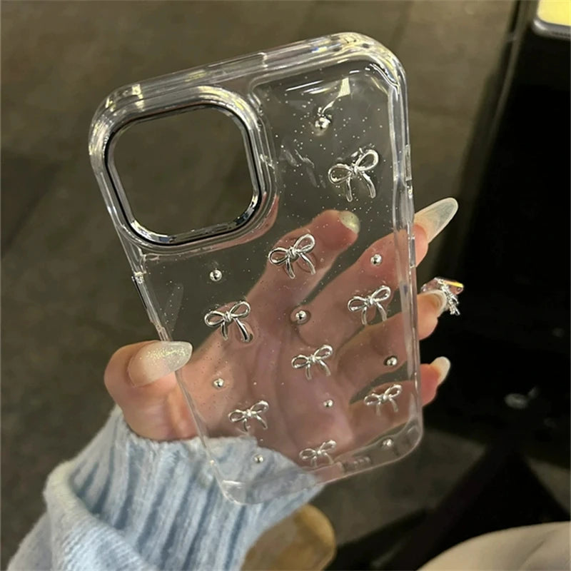 Glitter Silver Bows Phone Case For iPhone