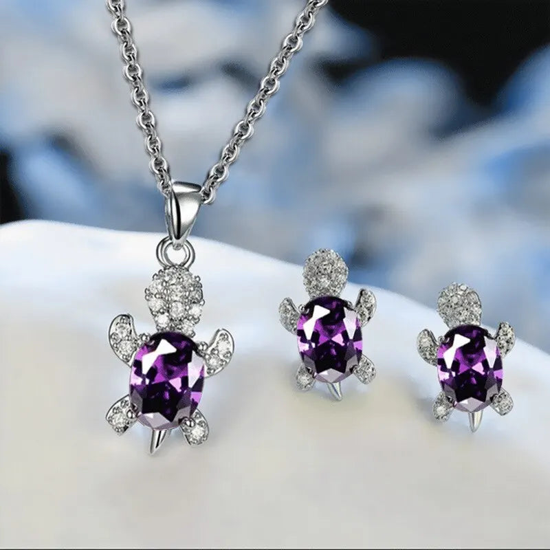 Silver Turtle Necklace & Earrings Set