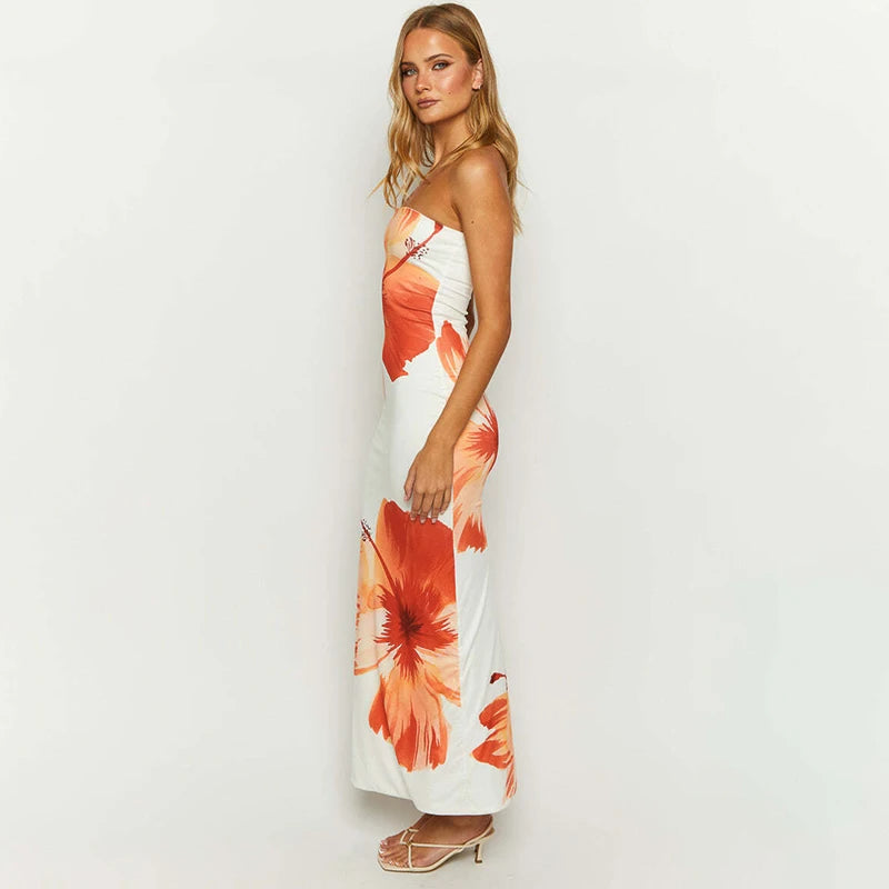 Women's Flower Printed Tube Dress