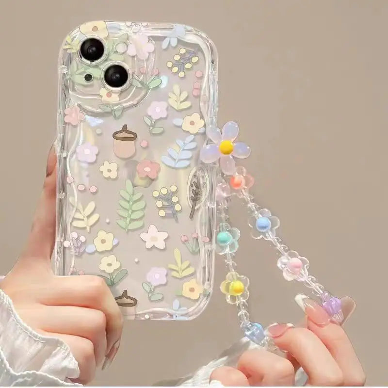 Cute Flower Phone Case with Bracelet Chain For iPhone