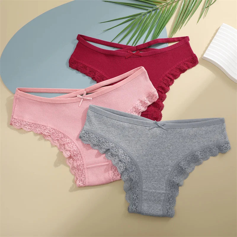 Women Cotton Sexy Lingerie Panties 3pcs