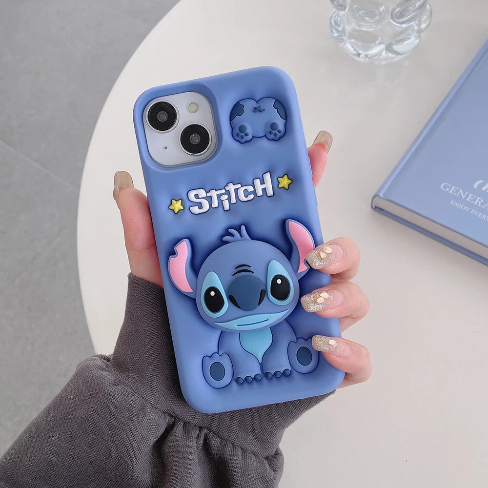 Kawaii Cartoon Soft Silicone Cover With Holder For iPhone