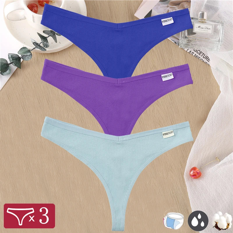 Women Sexy Cotton Thongs 3pcs