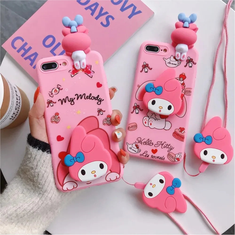Hello Kitty Phone Case with Holder & Lanyard For iPhone