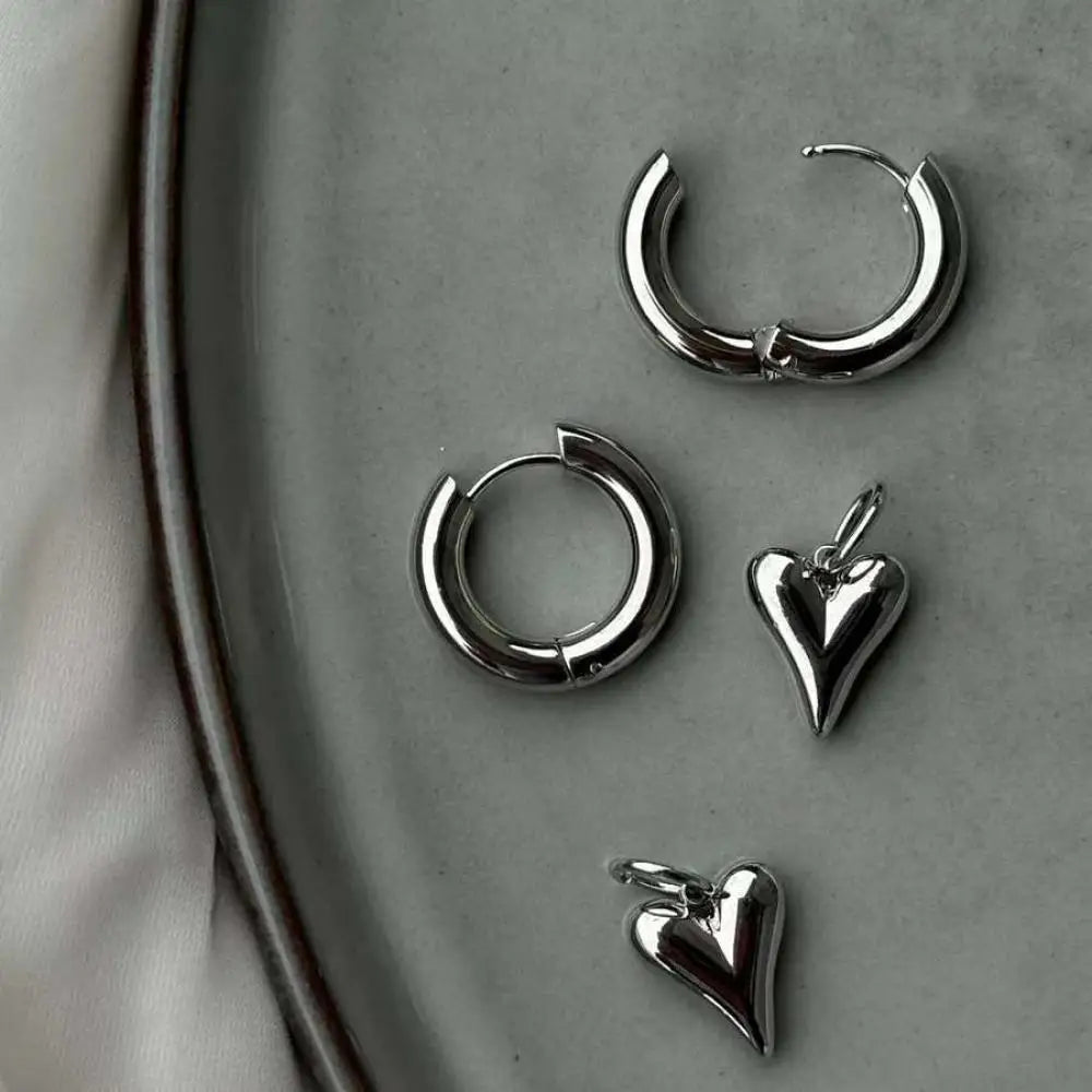 Silver Peach Heart Pendant Earring