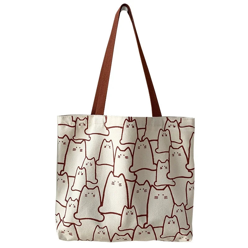 Canvas Cat Tote Handbag