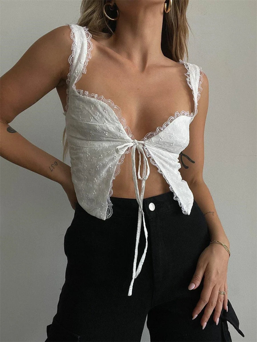 White Lace Ruffled Top