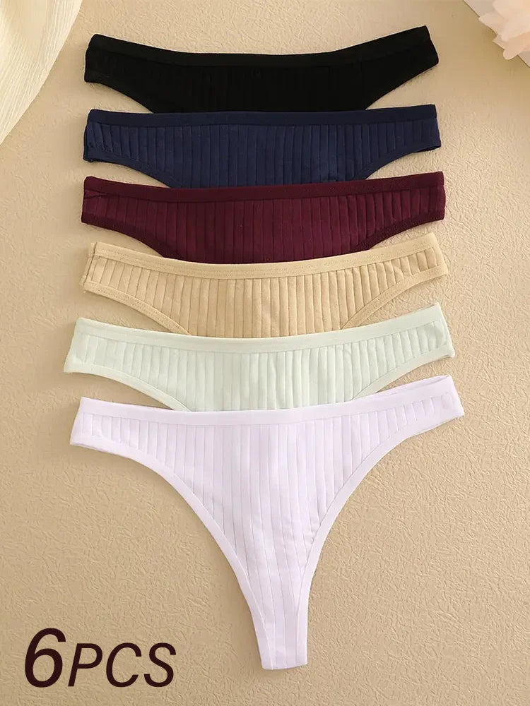 Women's Ribbed Low Rise Thongs 6pcs