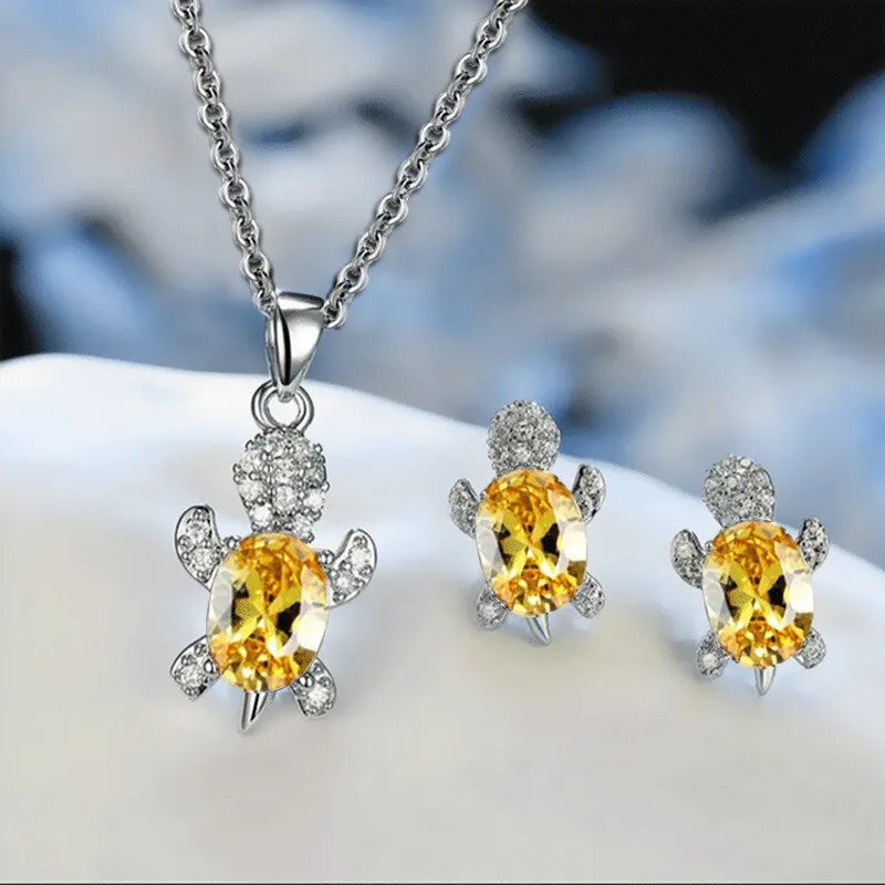 Silver Turtle Necklace & Earrings Set