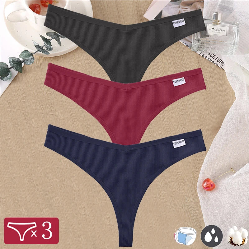 Women Sexy Cotton Thongs 3pcs