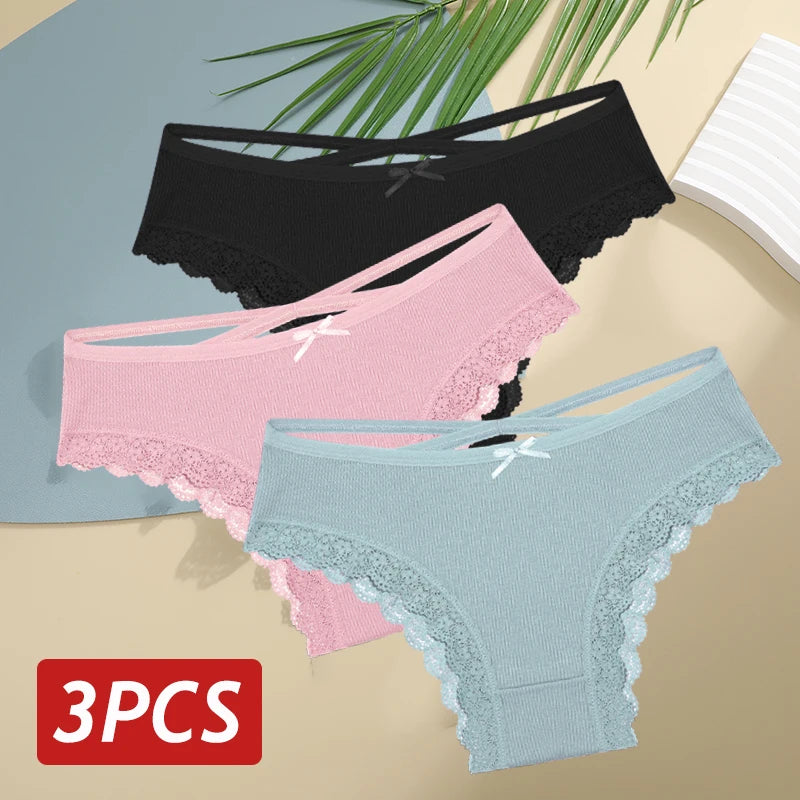 Women Cotton Sexy Lingerie Panties 3pcs