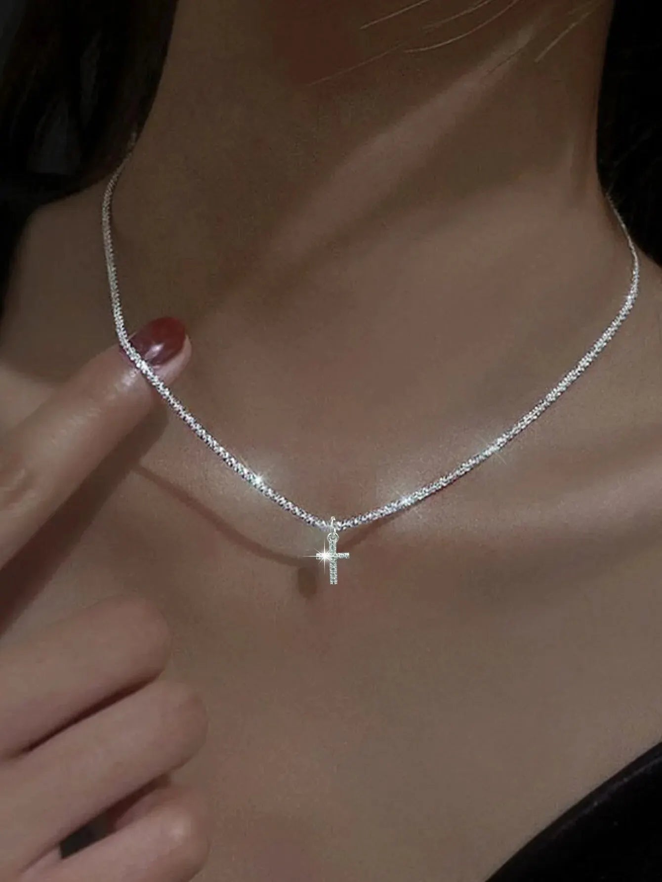 Simple Sparkling Cross Necklace