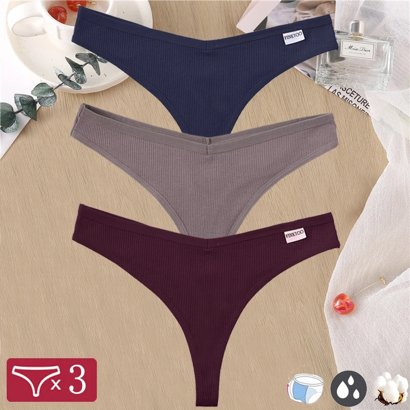 Women Sexy Cotton Thongs 3pcs