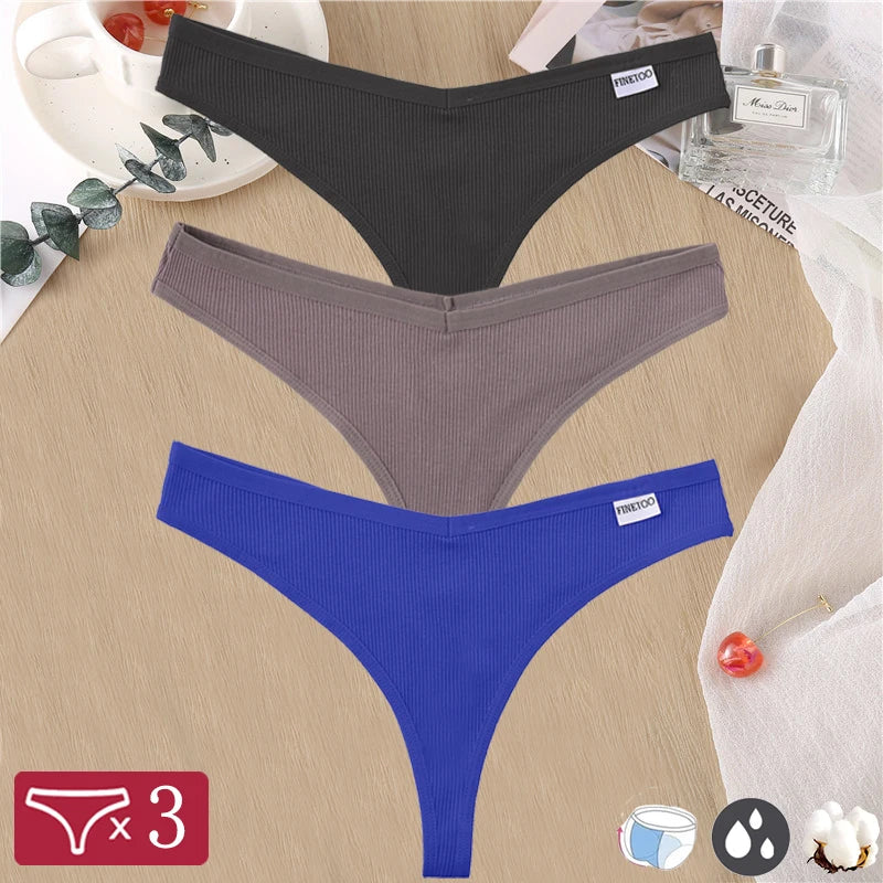 Women Sexy Cotton Thongs 3pcs