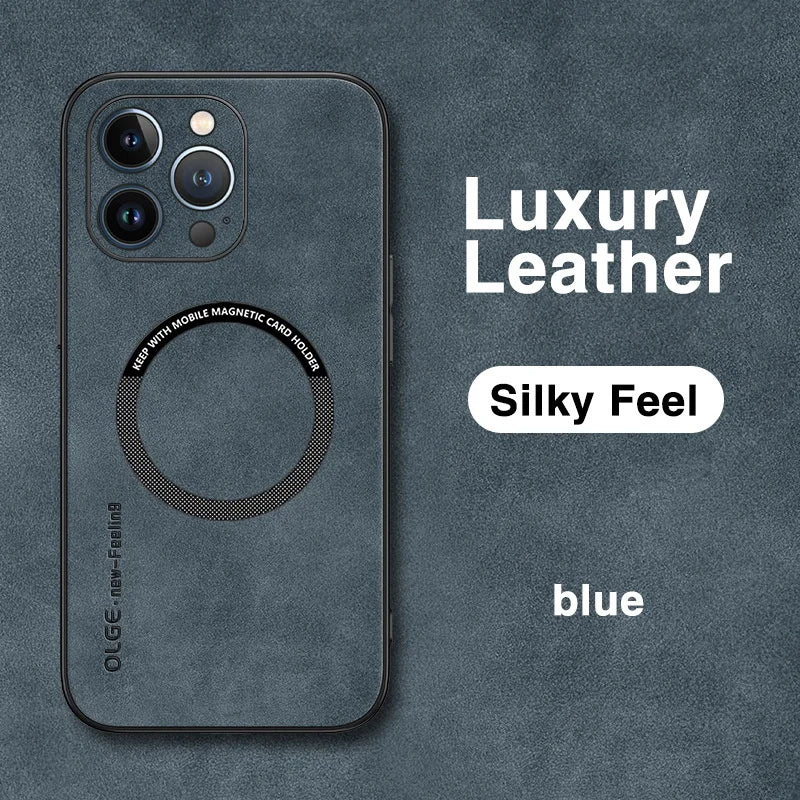 Leather Magnetic Wireless Charging Cover Phone Case