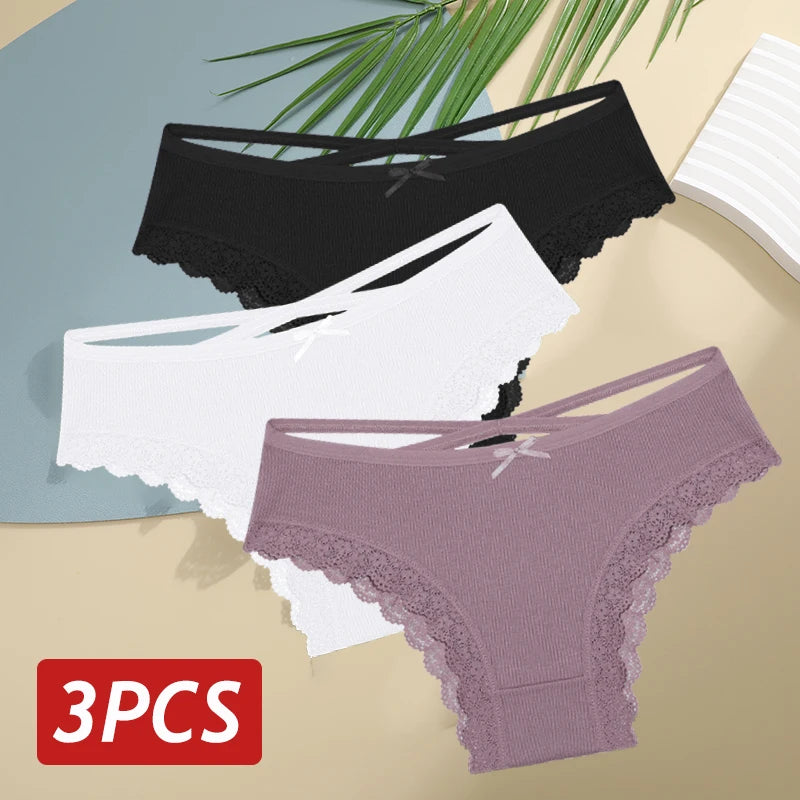 Women Cotton Sexy Lingerie Panties 3pcs