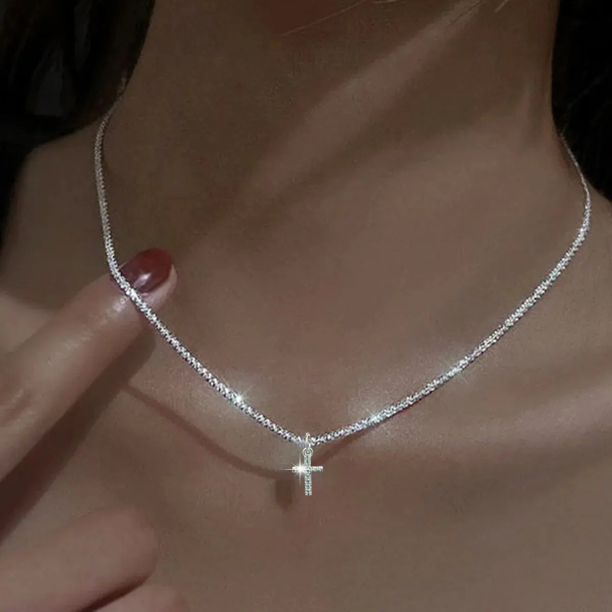 Simple Sparkling Cross Necklace