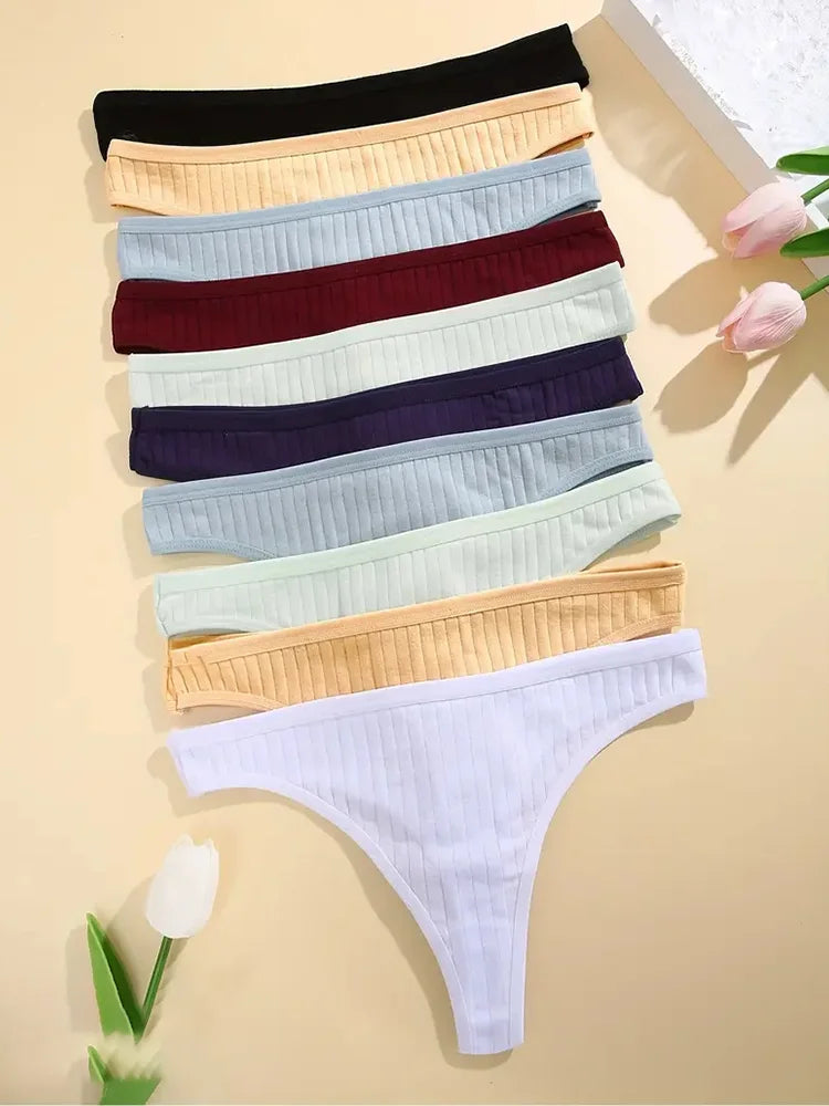 Women's Ribbed Low Rise Thongs 6pcs