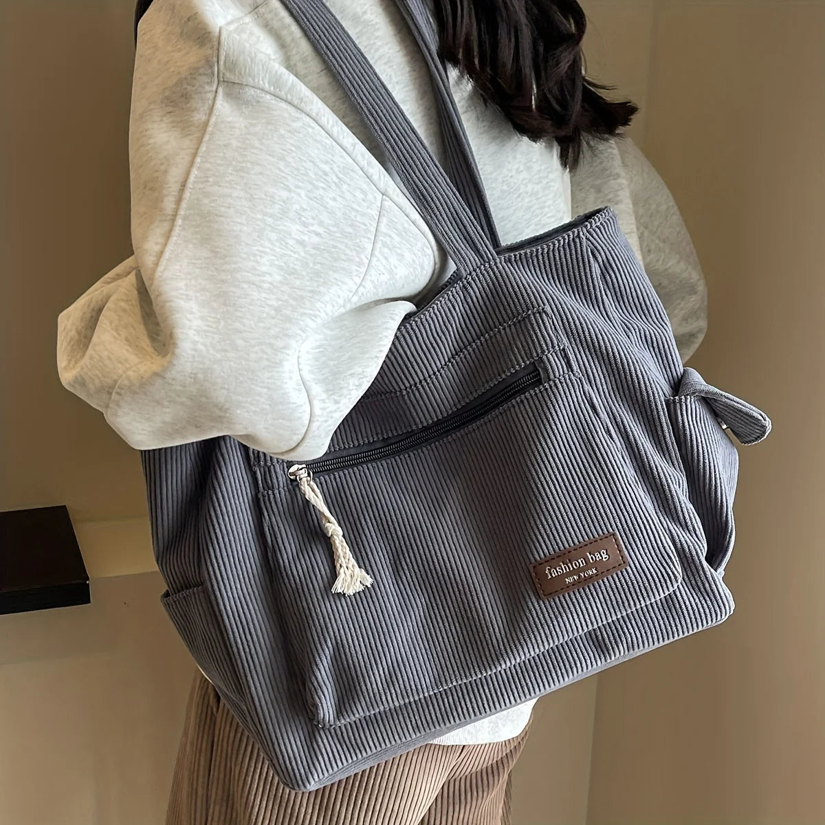 Simple Corduroy Tote Bag