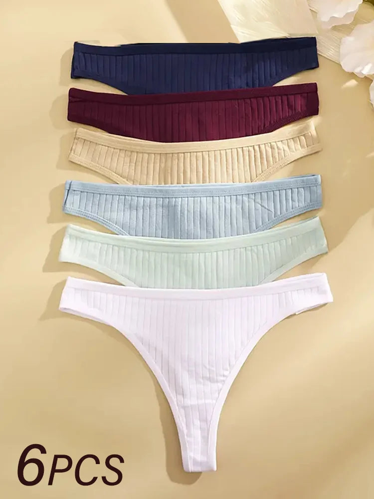 Women's Ribbed Low Rise Thongs 6pcs