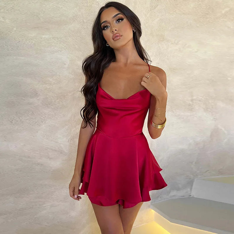 Short Satin Halter Dress